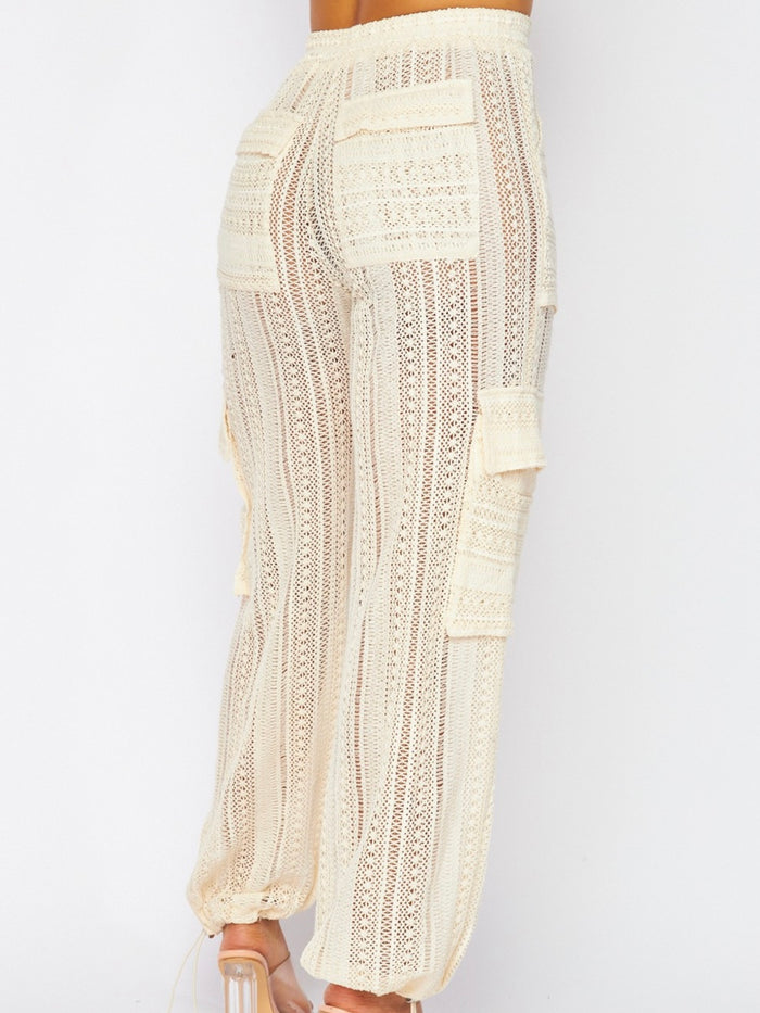 Cream Lace Cargo Resort Joggers