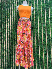 Multi Print Tiered Maxi Skirt