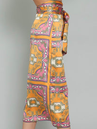 Tangerine Pink Wrap Midi Skirt