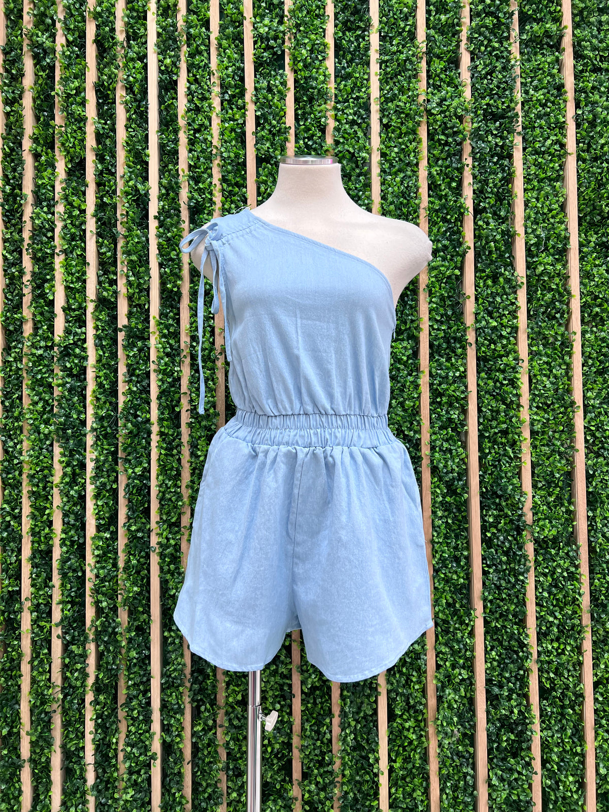 Light Denim One Shoulder Romper