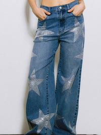 Rhinestone Star Wide Leg Denim