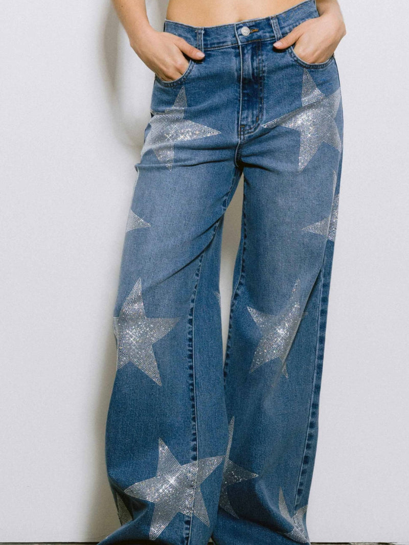 Rhinestone Star Wide Leg Denim