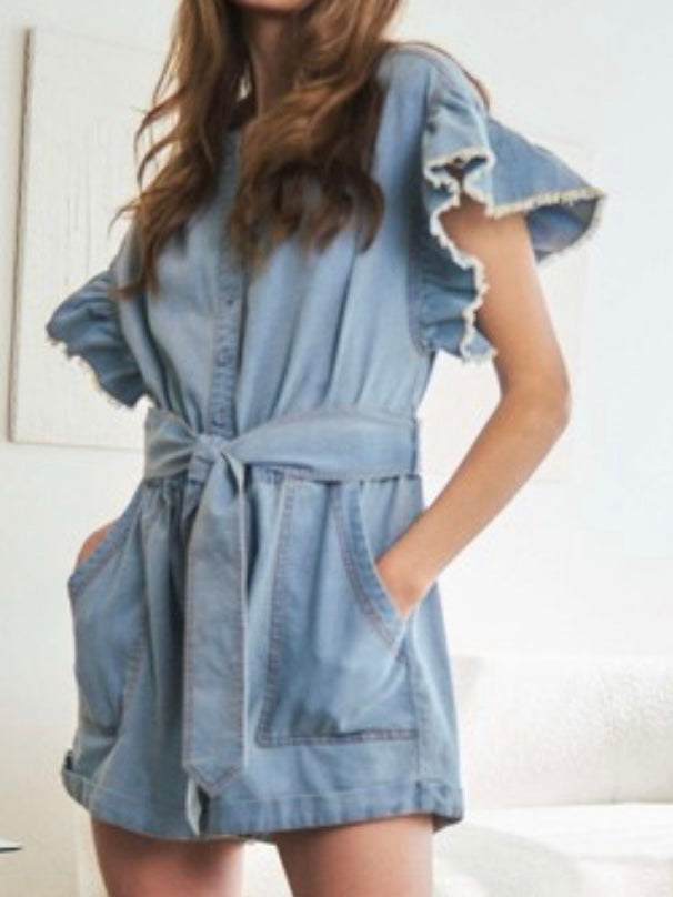 Angel Sleeve Denim Romper