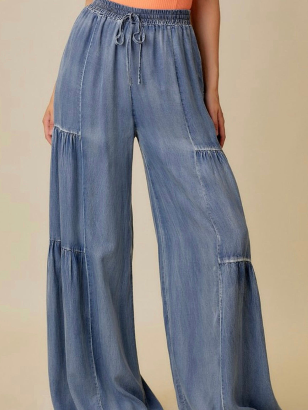 Ruffled Washed Denim Pant