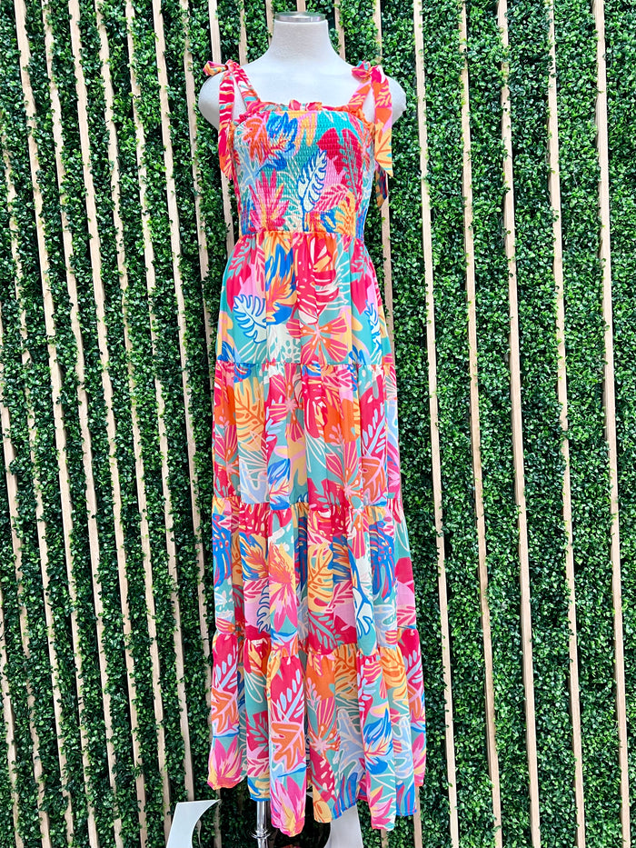 Bright Floral Shoulder Tie Maxi