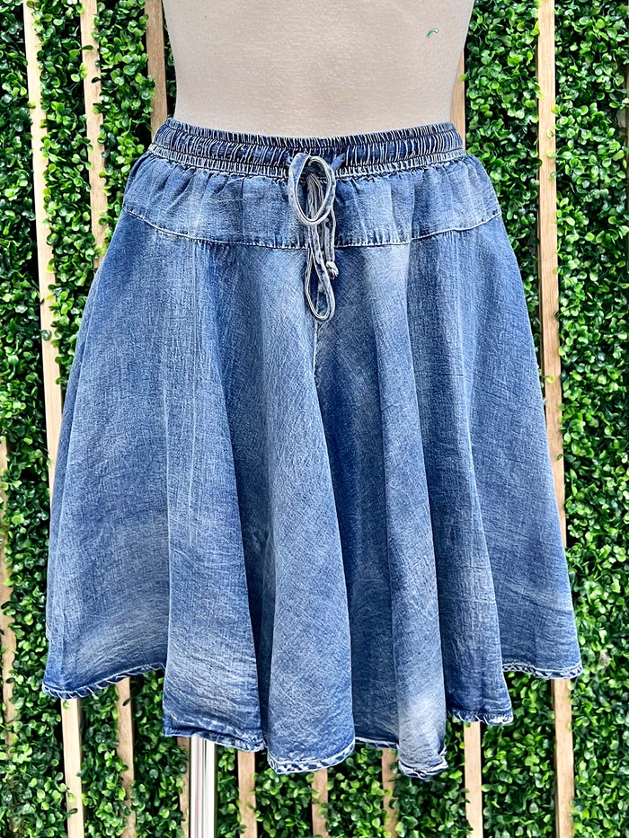 Elastic Waist Denim Skort