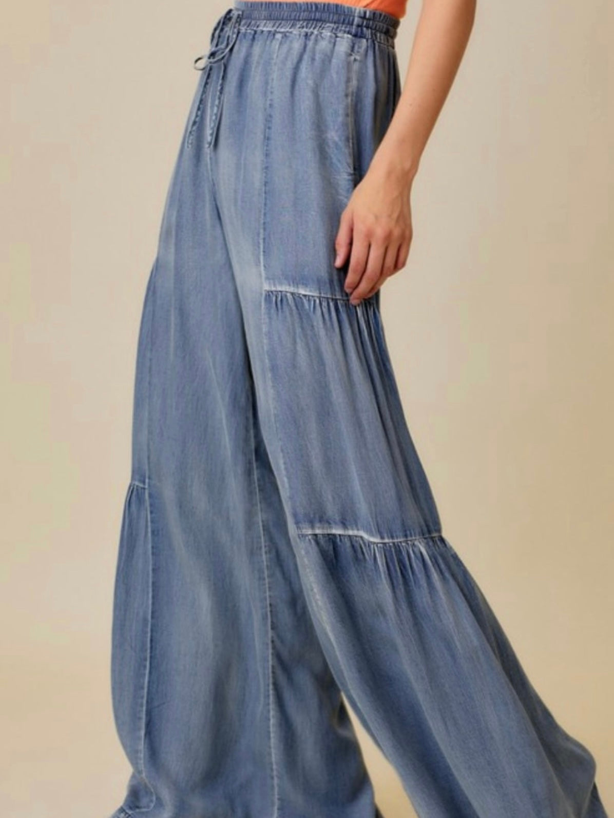 Ruffled Washed Denim Pant