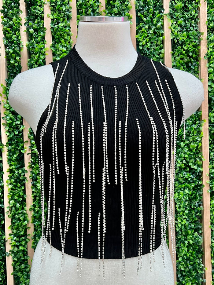 Dangling Rhinstone Crop Top