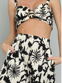 White Black Floral Short Pant Set