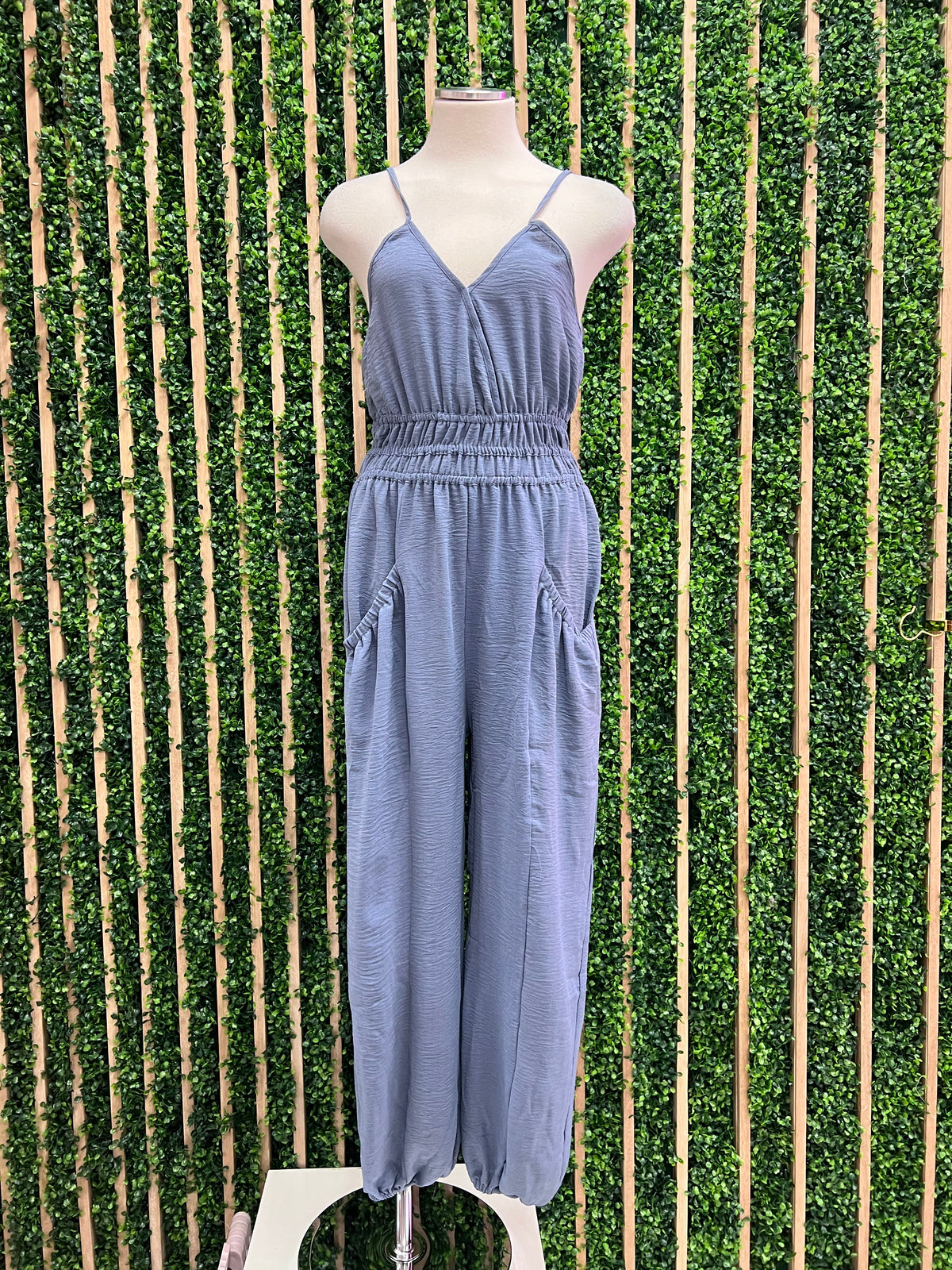 V Neck Cinched Waist Jumpsuit
