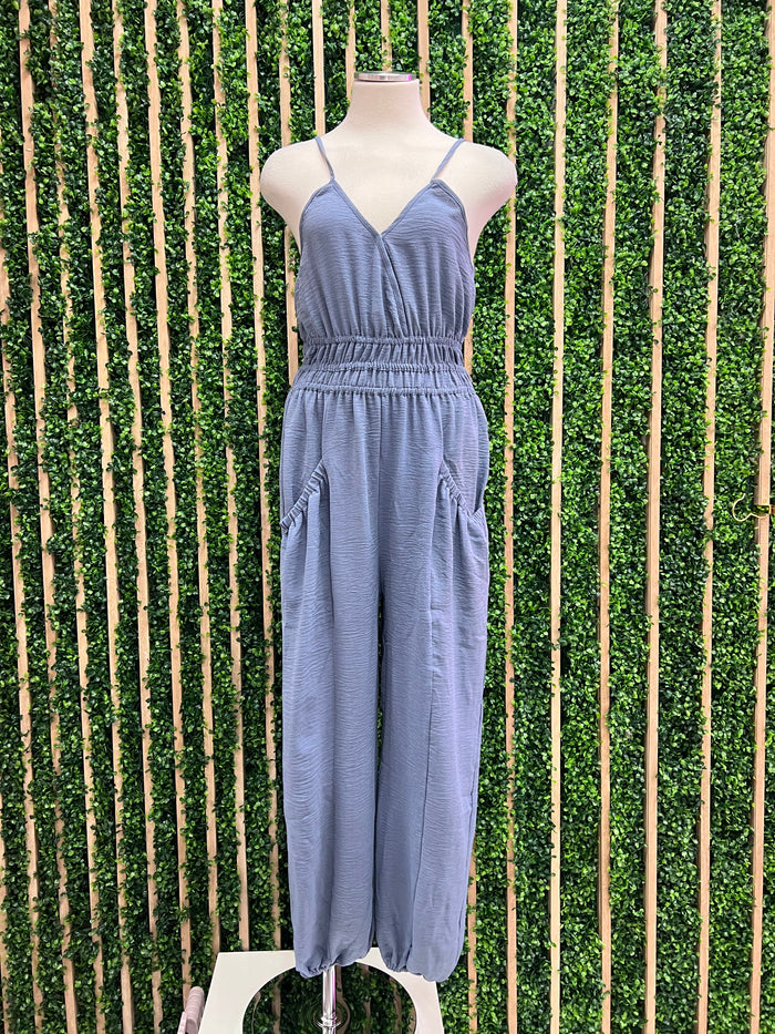 V Neck Cinched Waist Jumpsuit