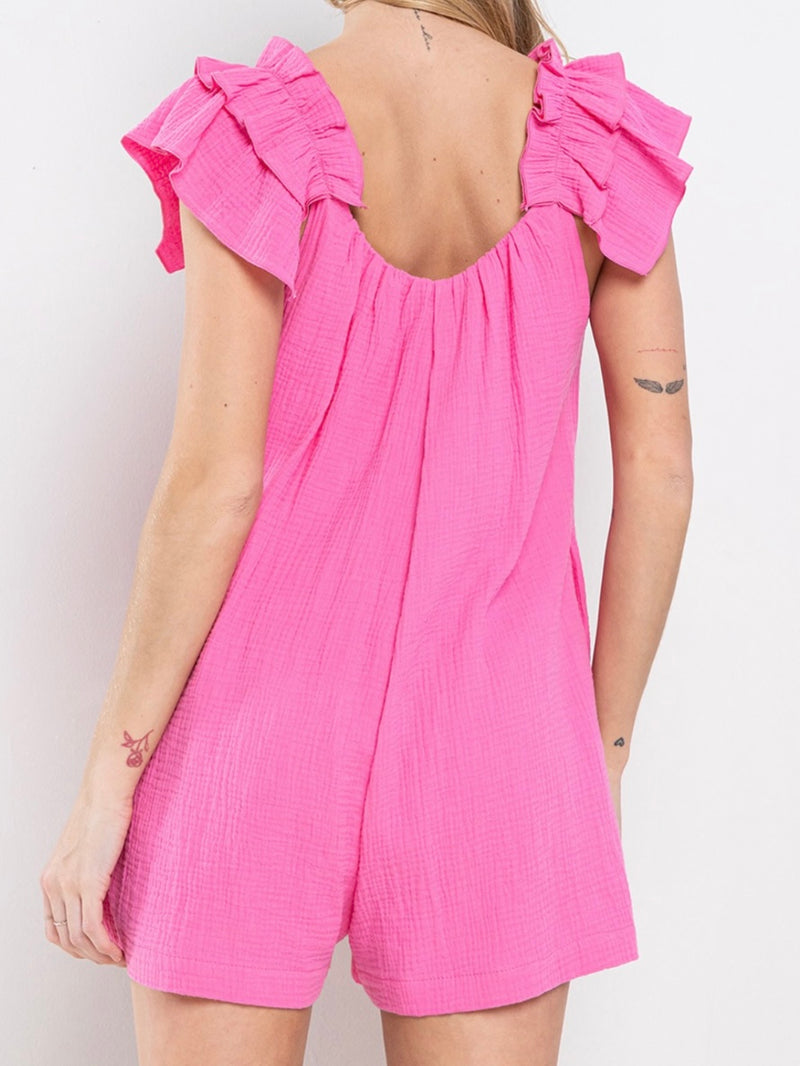 Gauze Solid Ruffle Romper
