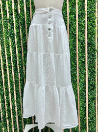 White Gauze Tiered Maxi Skirt