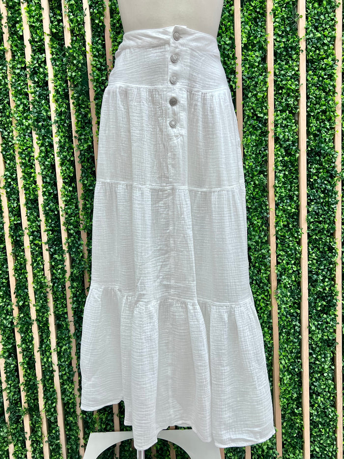White Gauze Tiered Maxi Skirt