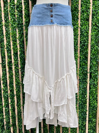 Denim Contrast Gauze Maxi Skirt