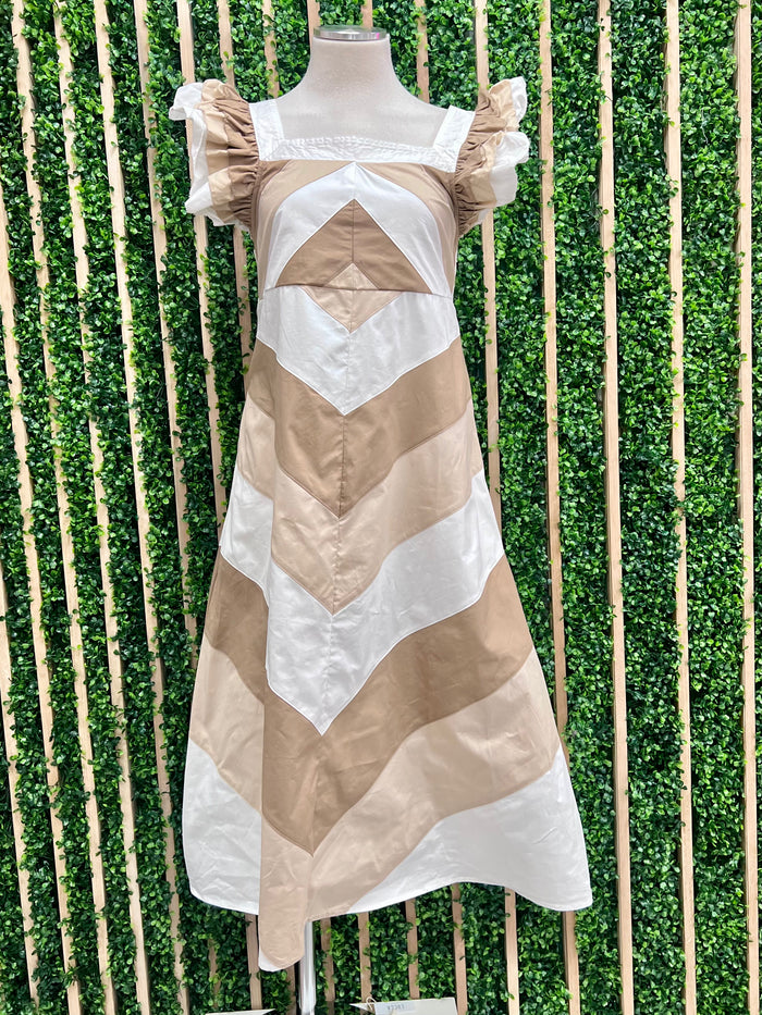 Exquisite Neutral Block Midi Dress