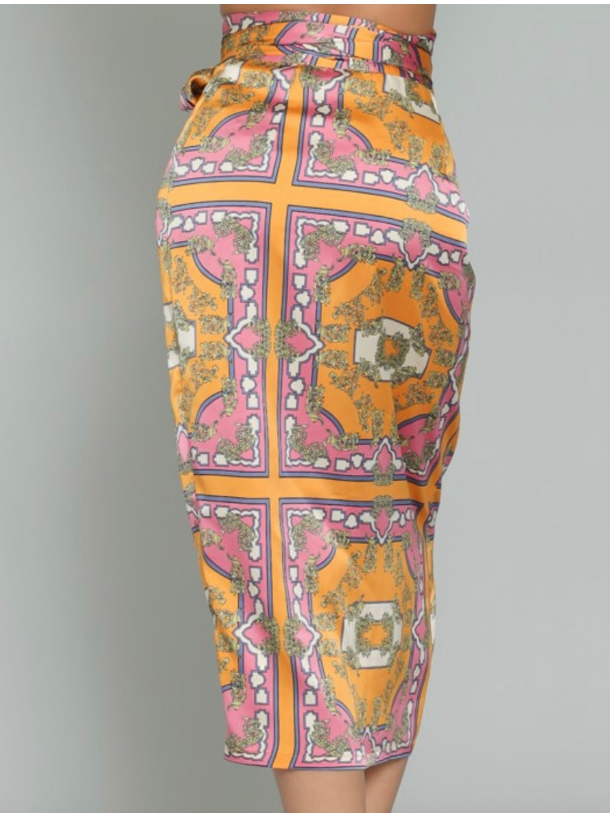 Tangerine Pink Wrap Midi Skirt