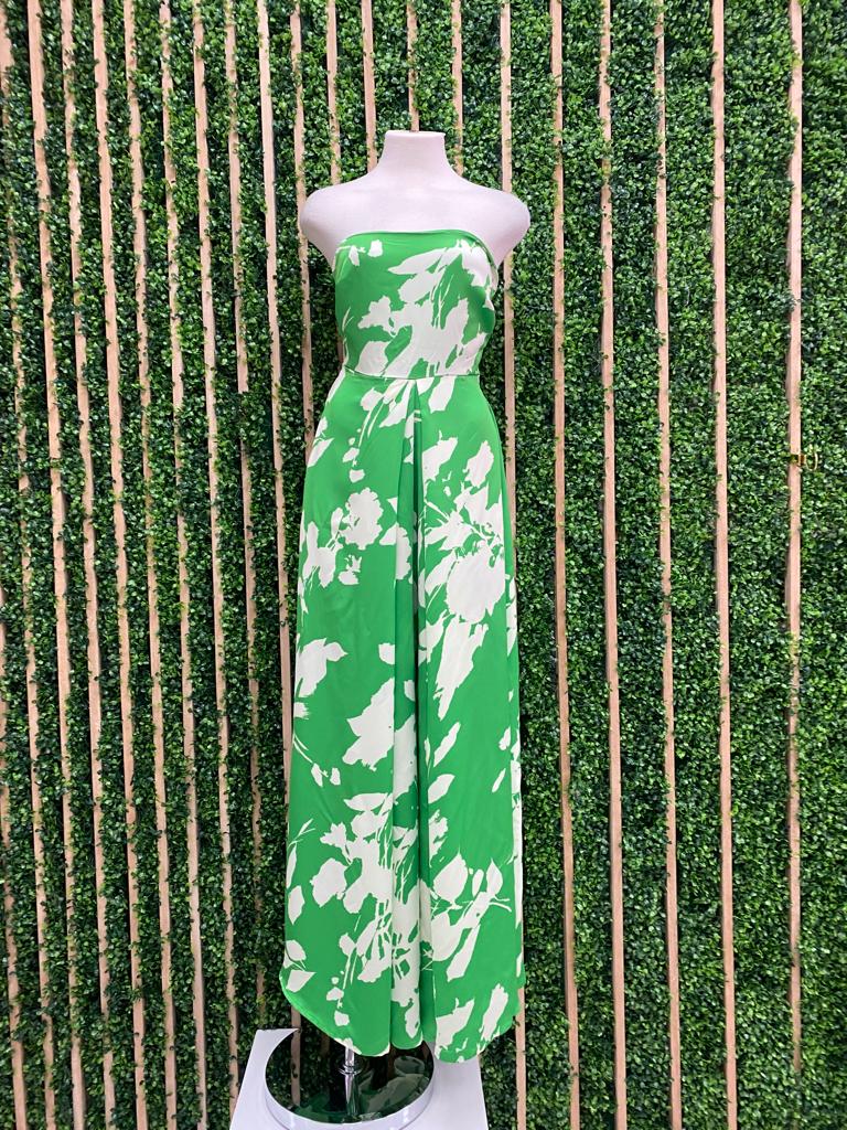 Green Floral Strapless Jumpsuit