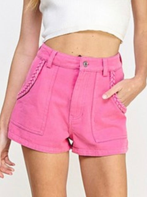 Pink Braided Denim Short