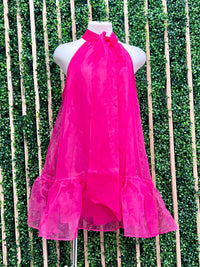 Beautiful Fuchsia Organza Drop Waist Shirt Dress