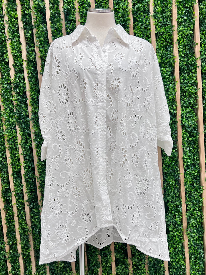 Off White Eyelet Hi Lo Blouse Dress