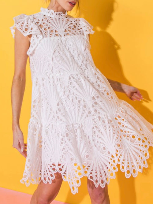 Delicate White Lace Tiered Short Dress