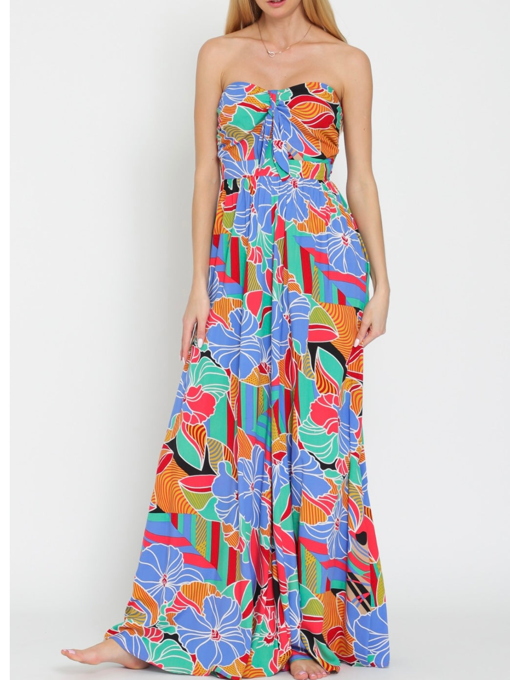 Multi Floral Strapless Jumpsuit