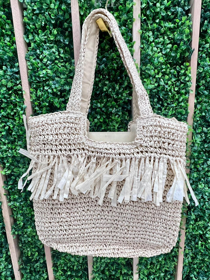 Natural Fringe Detail Straw Bag