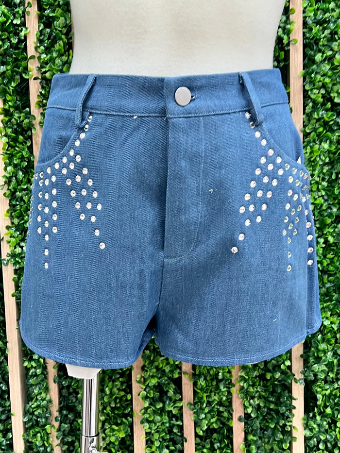 Rhinestone Detail Denim Shorts