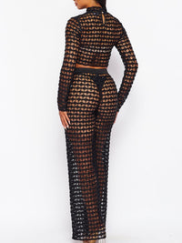 Black Net Long Resort Pant Set