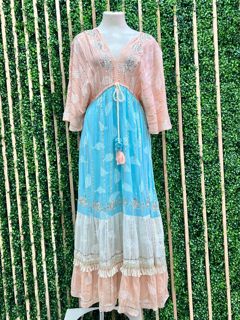 Beautiful Ombre V Neck Tiered Maxi