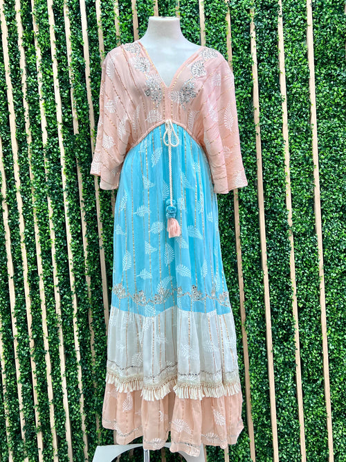 Beautiful Ombre V Neck Tiered Maxi