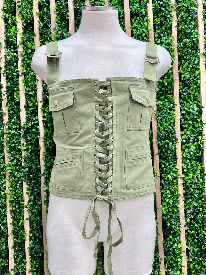 Olive Cargo Crop Corset