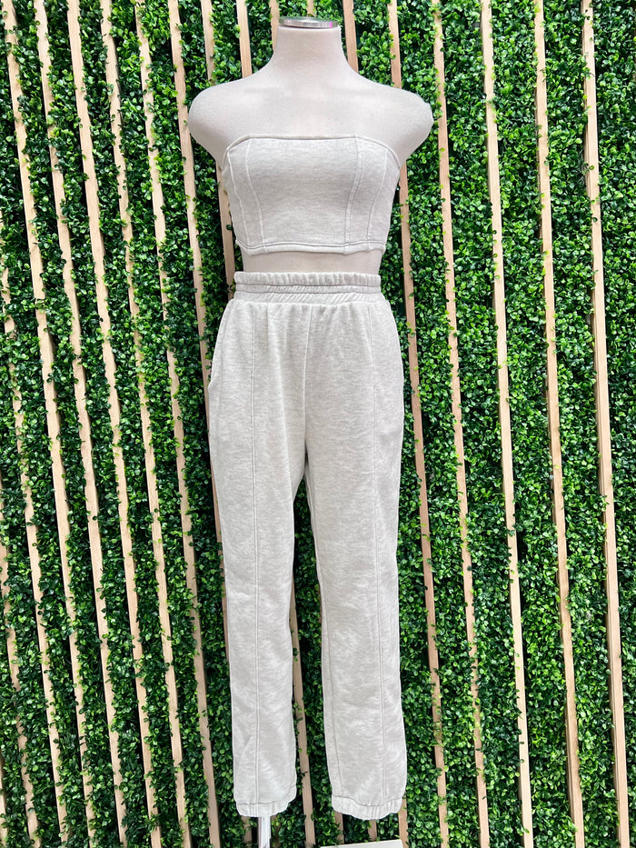 Heather Grey Strapless jogger Set