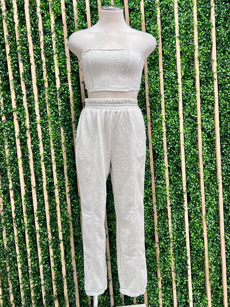 Heather Grey Strapless jogger Set