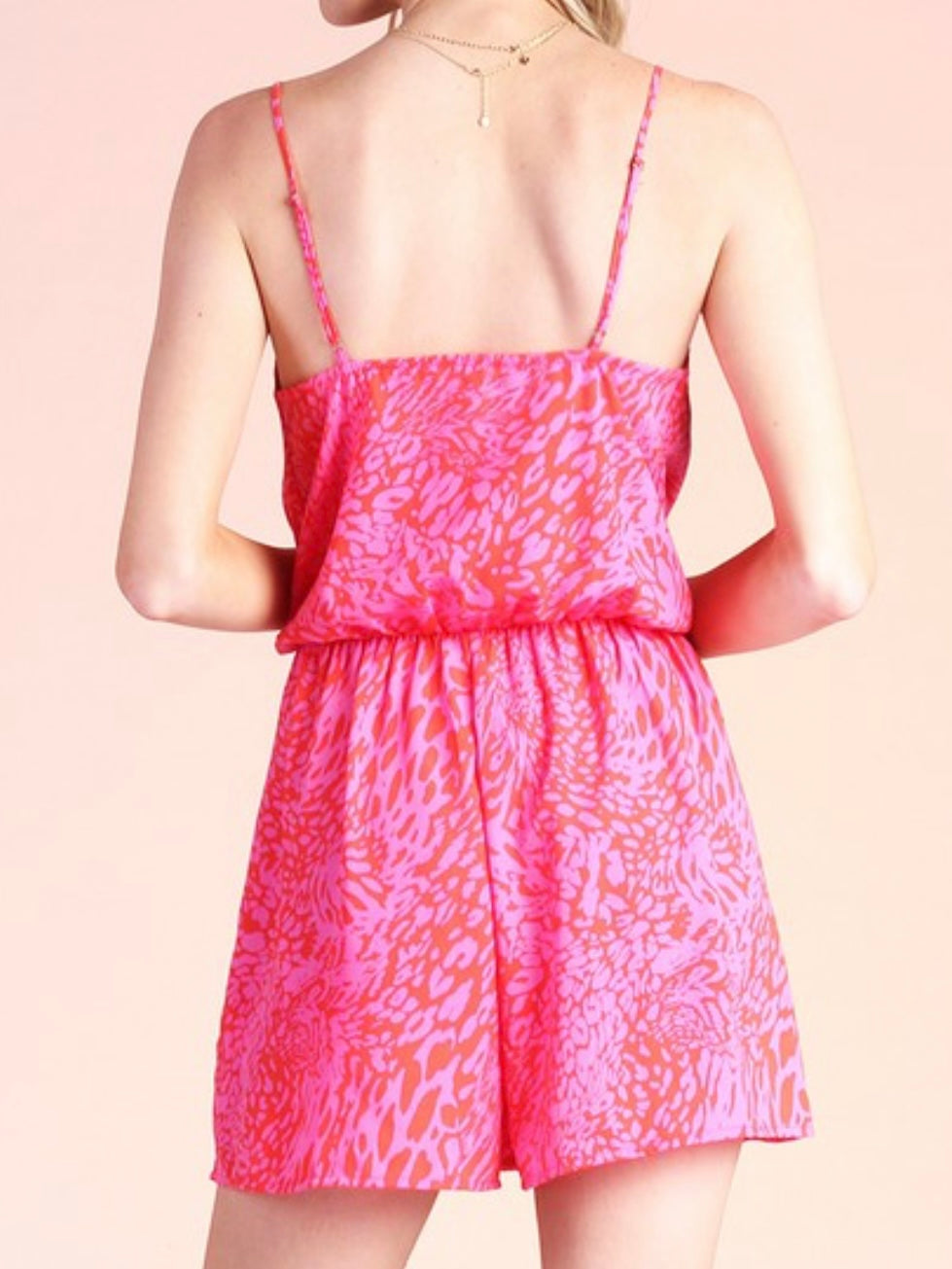 Red Fuchsia Leopard Cowl Neck Romper