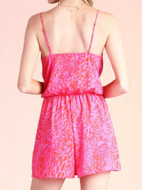 Red Fuchsia Leopard Cowl Neck Romper