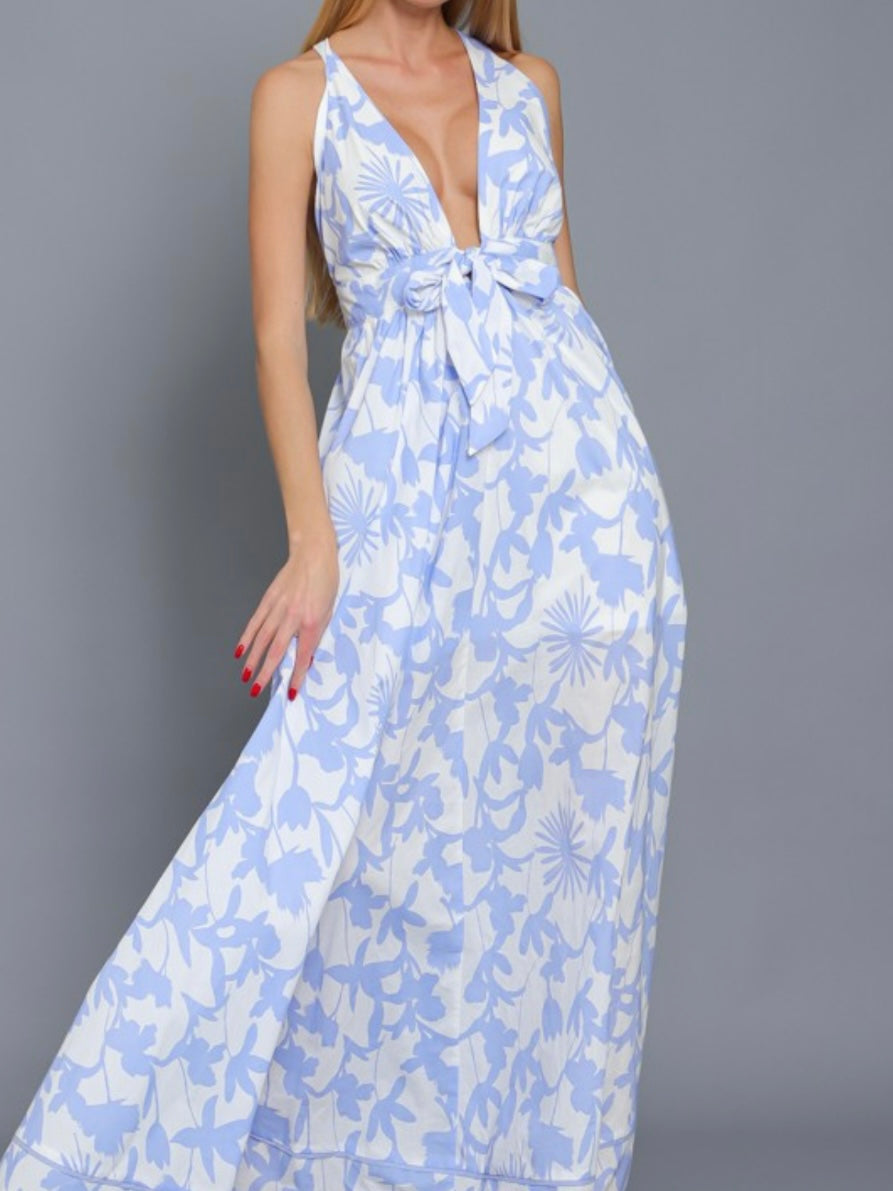 Beatiful Blue White Tiered Maxi