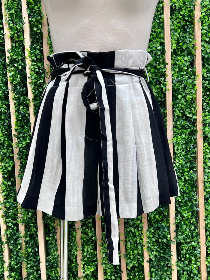Black White Stripe High Waist Short