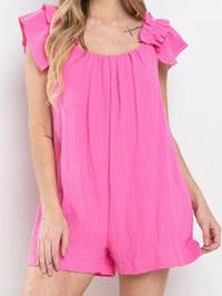Gauze Solid Ruffle Romper