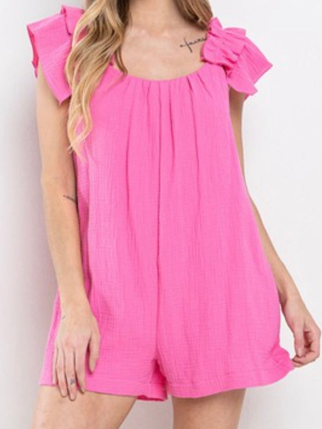 Gauze Solid Ruffle Romper