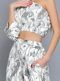 Ivory Black Floral One Shoulder Pant Set