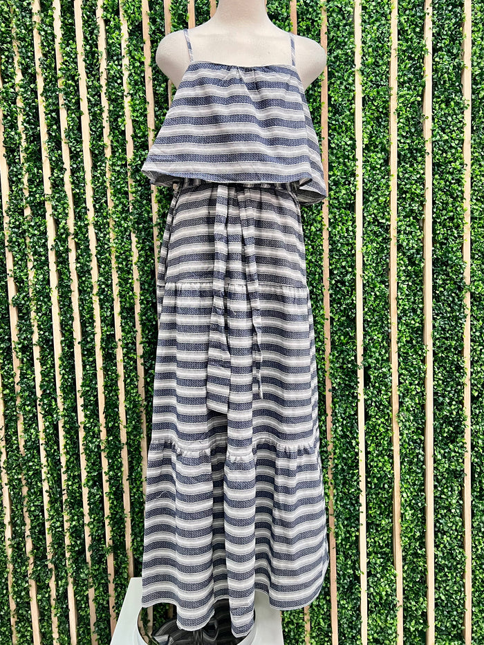 Navy Striped Tiered Maxi