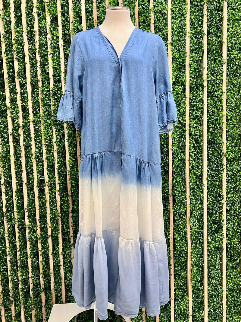 Denim Ombre Tiered Maxi