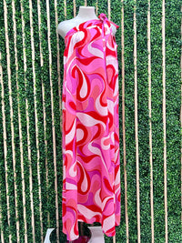 Fuchsia Swirl One Shoulder Maxi Dress