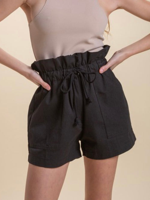 Black High Waisted Paperbag Shorts