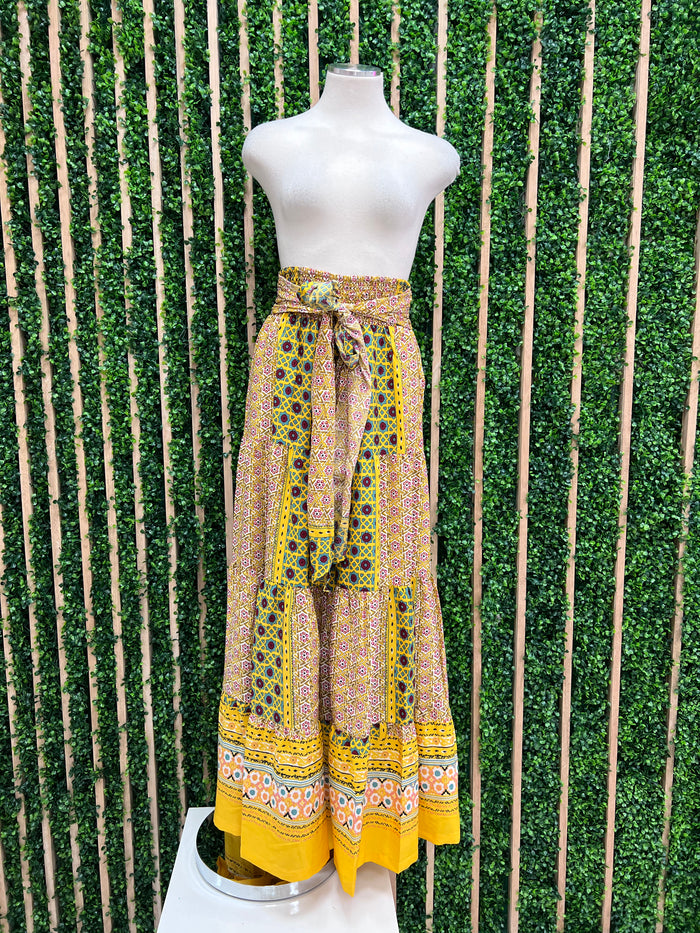 Yellow Paisley Ruffled Wide Leg Pant