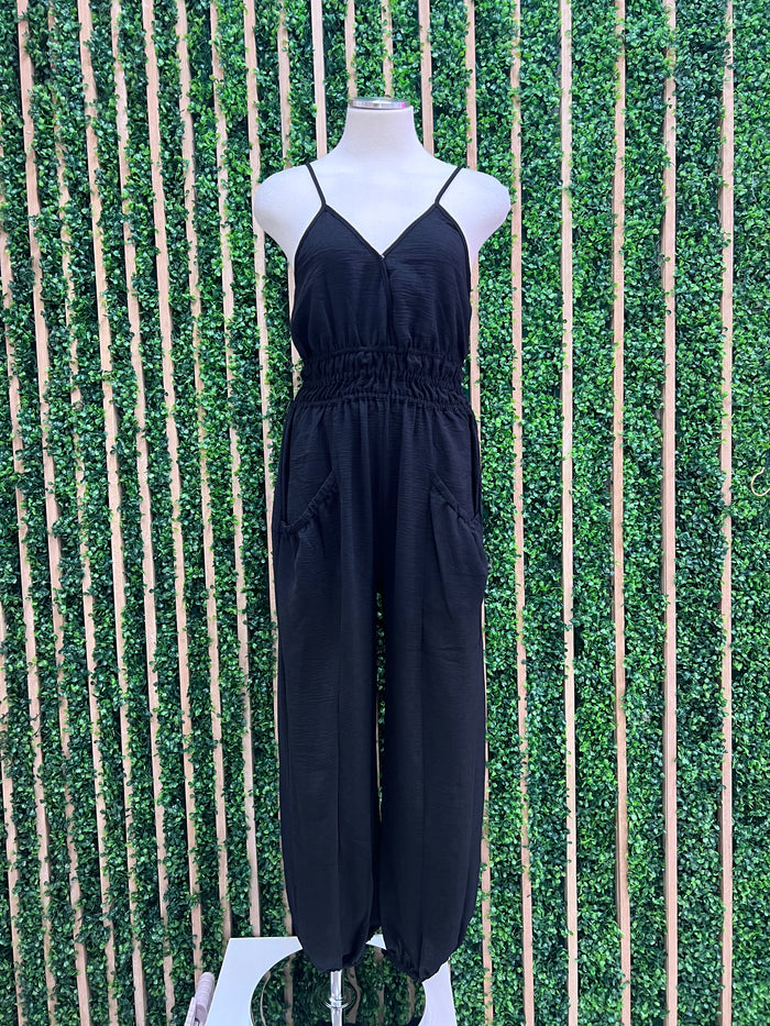 V Neck Cinched Waist Jumpsuit