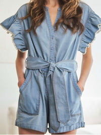 Angel Sleeve Denim Romper