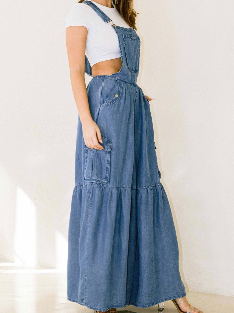 Tiered Overall Denim Jumpsuit